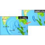 地震により発生した津波が広がっていく様子