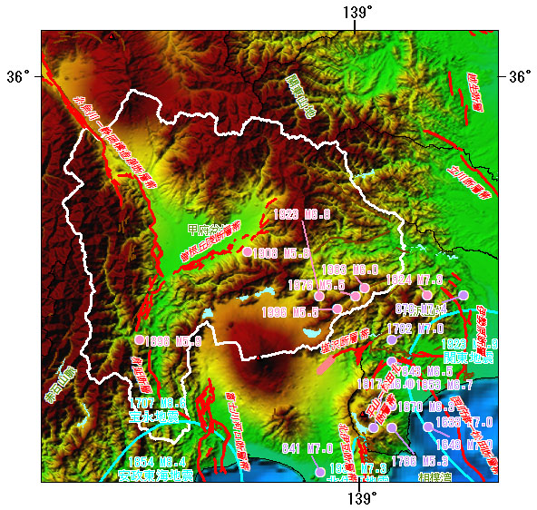 山梨県とその周辺の主な被害地震