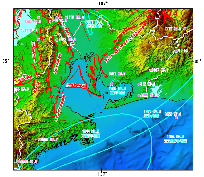 愛知県とその周辺の主な被害地震