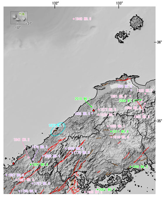 島根県とその周辺の主な被害地震