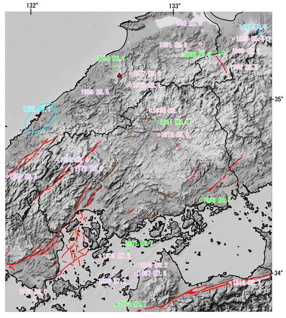 広島県とその周辺の主な被害地震