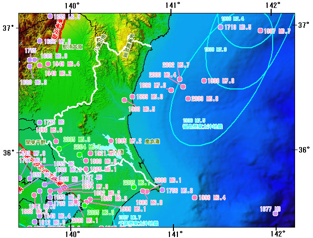 茨城県とその周辺の主な被害地震