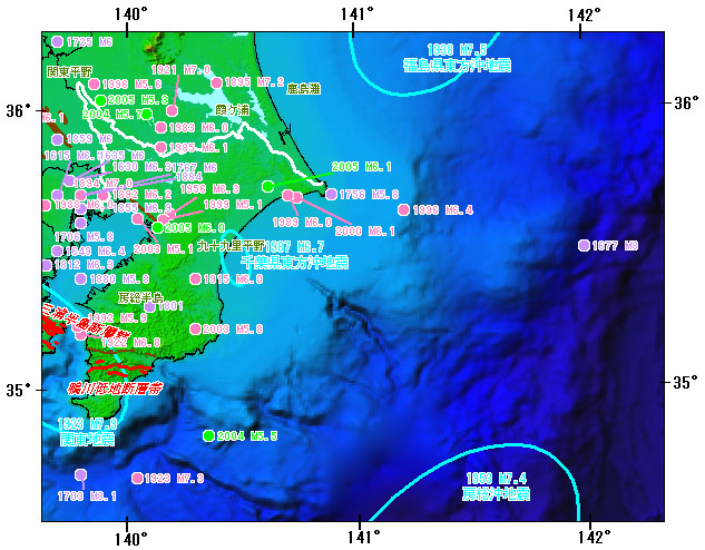 千葉県とその周辺の主な被害地震