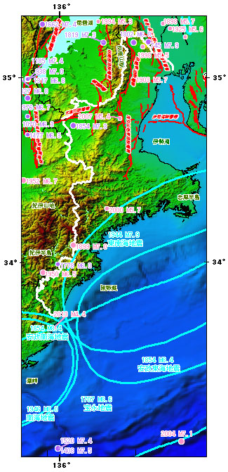 三重県とその周辺の主な被害地震