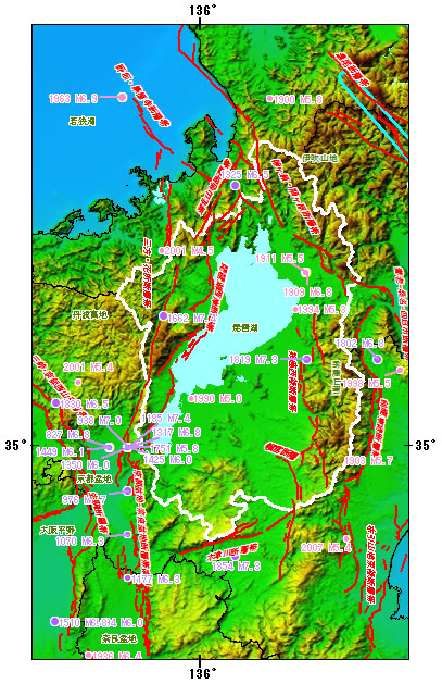 滋賀県とその周辺の主な被害地震