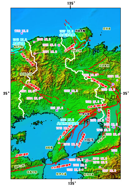 兵庫県とその周辺の主な被害地震