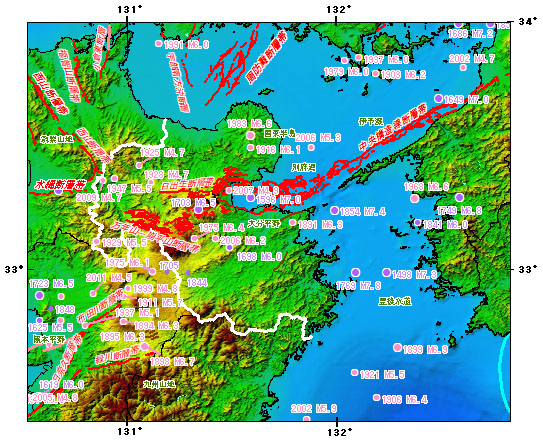 大分県とその周辺の主な被害地震