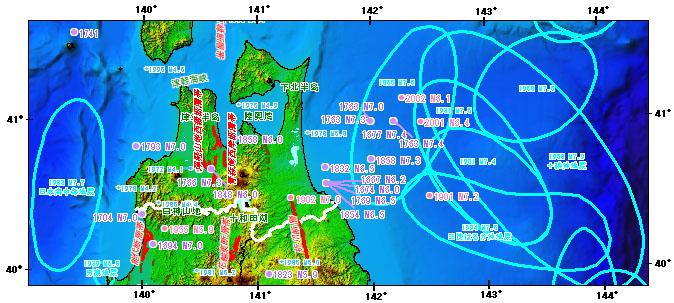 青森県とその周辺の主な被害地震