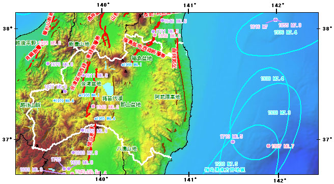 福島県とその周辺の主な被害地震